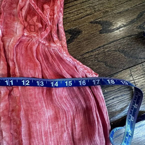 Free People Gauze Acid Wash Tie Dye Tunic Top Coral Blue Boho Size Small N0881 - Picture 7 of 10